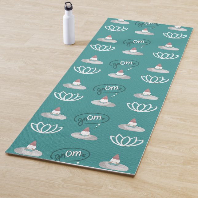 Gnome Buns & Puns "gnOMe" White Lotus Pattern Aqua Yogamatte (Beispiel)