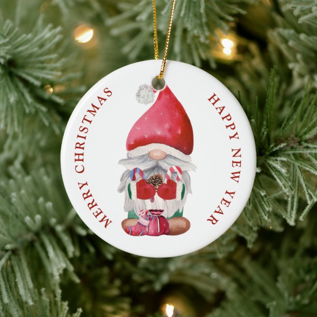 Gnome Candy Cane Pine Cone Keramik Ornament (Baum)