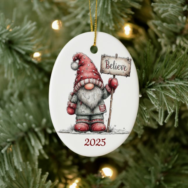 Gnome Ceramic Oval Christmas Ornament (Baum)