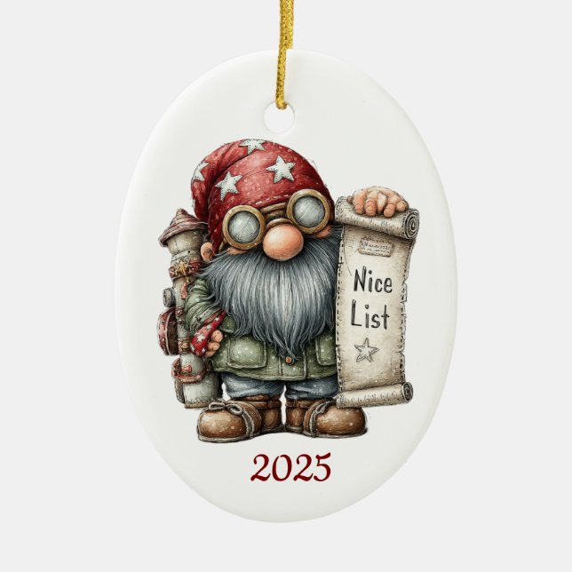 Gnome Ceramic Oval Christmas Ornament (Vorne)