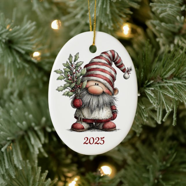 Gnome Ceramic Oval Christmas Ornament (Baum)