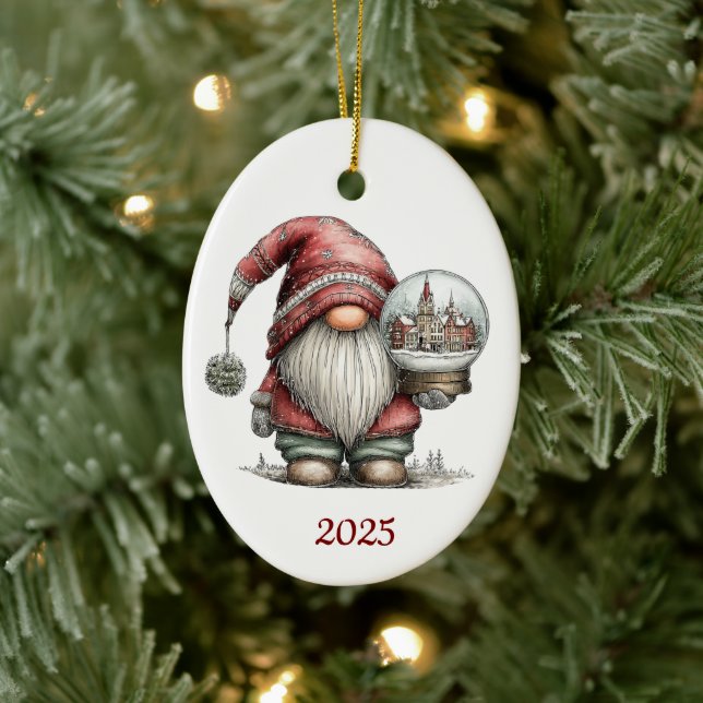 Gnome Ceramic Oval Christmas Ornament (Baum)