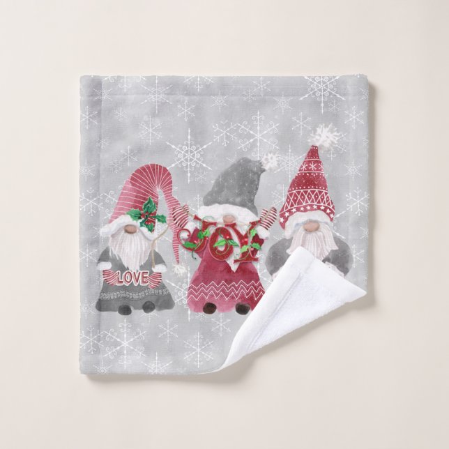 Gnome Christmas Liebe Joce Peace Gray Snowflakes Waschlappen (Waschlappen)