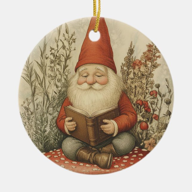 Gnome Christmas Ornament For Book Lovers (Vorne)