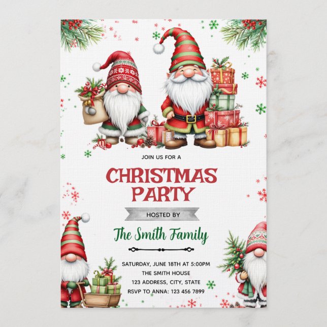 Gnome Christmas party Invitation Einladung (Vorderseite)