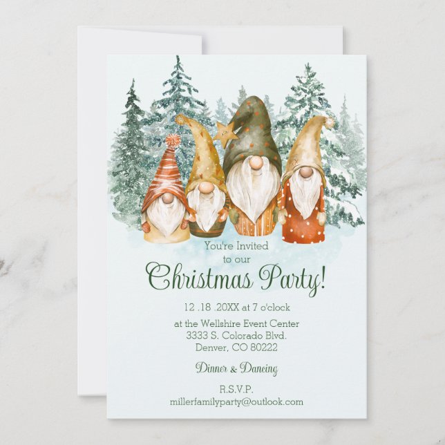 Gnome Christmas Party Invitation Einladung (Vorderseite)