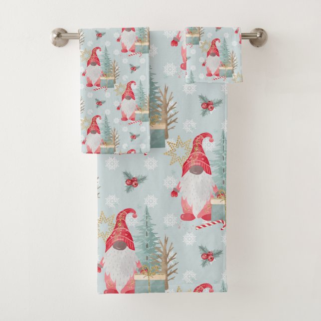 Gnome Christmas Pattern Badhandtuch Set (Insitu)