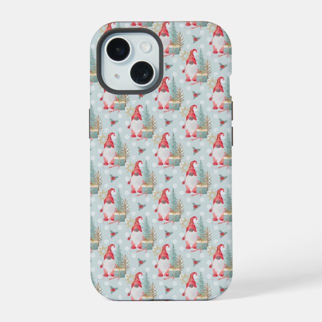 Gnome Christmas Pattern iPhone 15 Hülle (Rückseite)