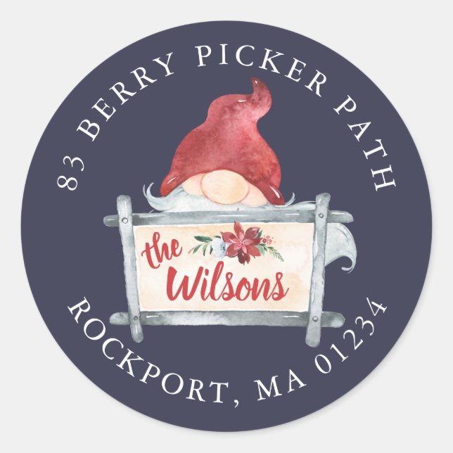 Gnome Christmas Round-Rücksendeadresse Runder Aufkleber (Vorderseite)