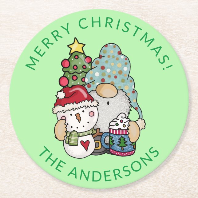 Gnome Christmas Runder Pappuntersetzer (Vorderseite)