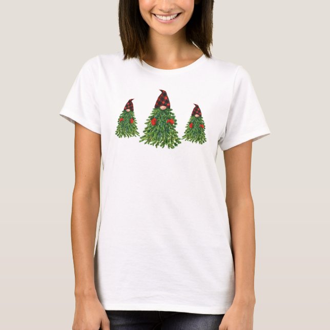 Gnome Christmas Tree Buffalo Karo Holiday T-Shirt (Vorderseite)