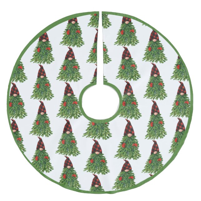 Gnome Christmas Tree Buffalo Karo Niedlicher Urlau Polyester Weihnachtsbaumdecke (Vorderseite)