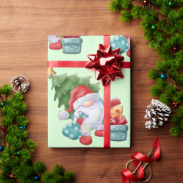 Gnome & Christmas Tree Wrapping Paper Geschenkpapier