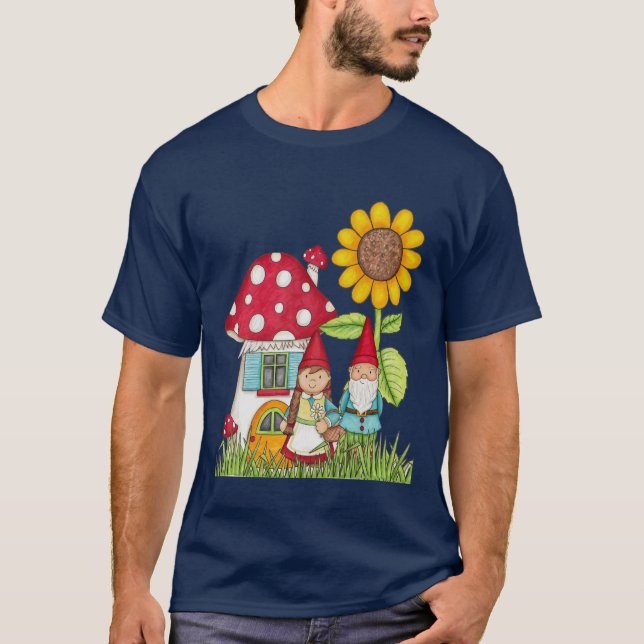 Gnome Couple Mushroom Zuhause Sunflower Unisex T-Shirt (Vorderseite)