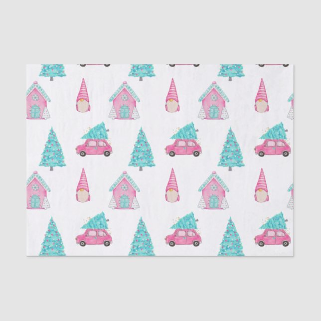 Gnome Cute Pink Peppermint Christmas Pattern  Seidenpapier (Vorderseite)