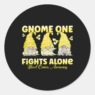 Gnome Eins kämpft allein Gelbe Blutkrebsbewusstsei Runder Aufkleber