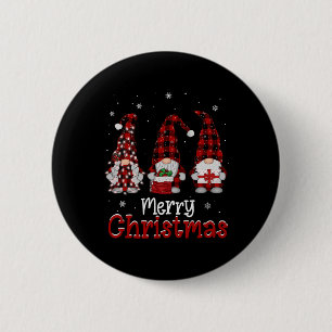Gnome Familie frohe Weihnachten Red Karierten Weih Button