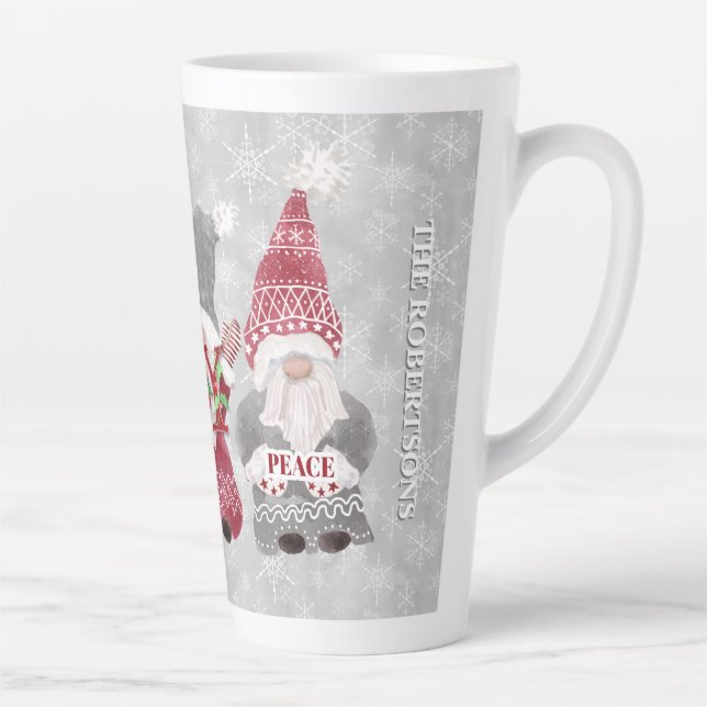 Gnome Familie Weihnachten Snowflake Gray Red Liebe Milchtasse (Rechts)