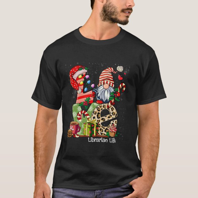 Gnome Family Christmas For Women Men LOVE Libraria T-Shirt (Vorderseite)