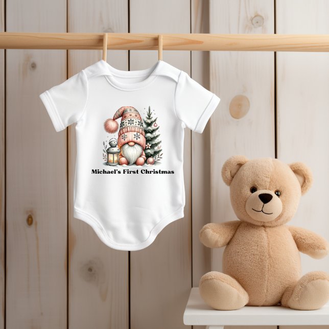 Gnome for the Holidays Baby Bodysuit Baby Strampler (Cute Gnome for the Holidays Baby Bodysuit.)