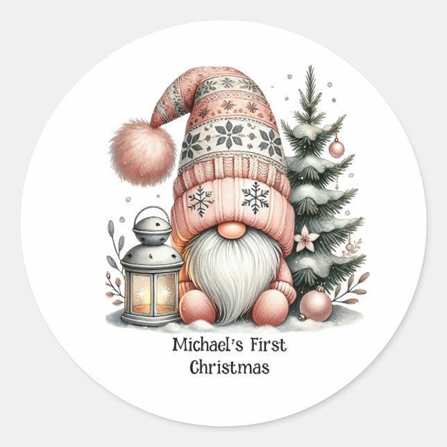 Gnome for the Holidays Round Sticker (Vorderseite)