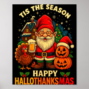 Gnome Frohe Hallothanksmas T-Shirt Halloween Ernte Poster