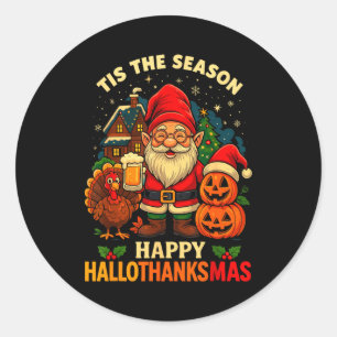 Gnome Frohe Hallothanksmas T-Shirt Halloween Ernte Runder Aufkleber
