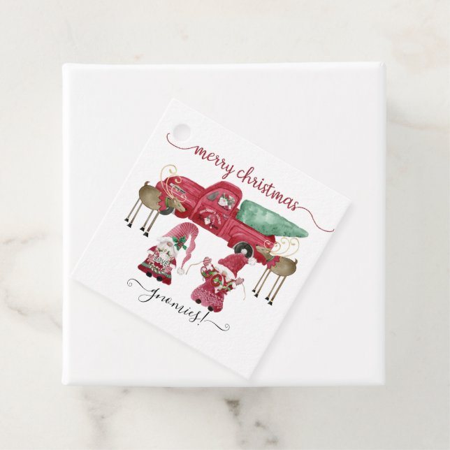 Gnome Frohe Weihnachtswasserfarbe Roter LKW Geschenkanhänger (Beispiel)