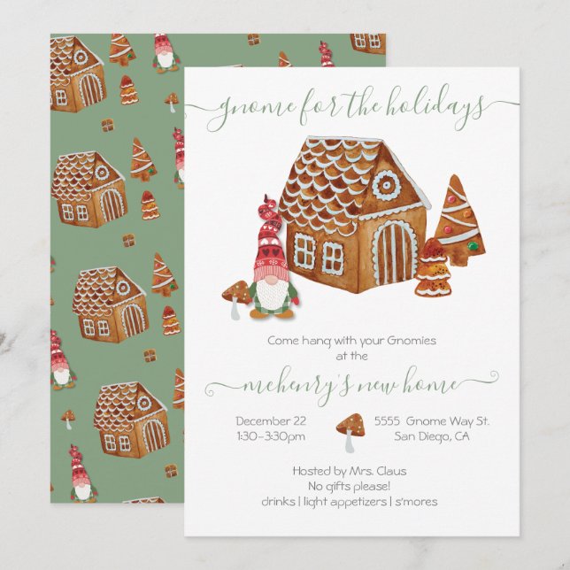 Gnome für das Holidays House Erwärmung Party Einladung (Vorne/Hinten)