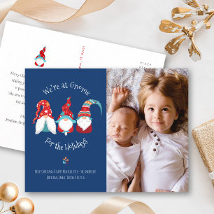 Gnome für Urlaub Niedlich Spaß Elf Custom Foto Blu Feiertagspostkarte