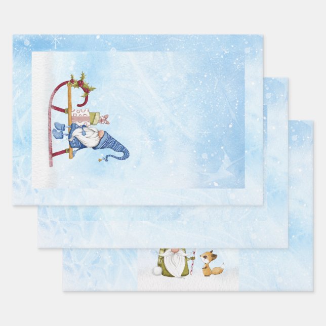 Gnome für Weihnachten Decoration drei Design Geschenkpapier Set (Set)