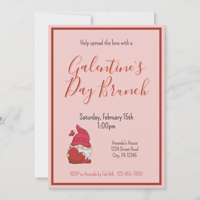 Gnome Galentines Day Brunch Einladung (Vorderseite)