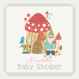 Gnome Garden Mushroom Green Boy Baby Dusche Quadratischer Aufkleber
