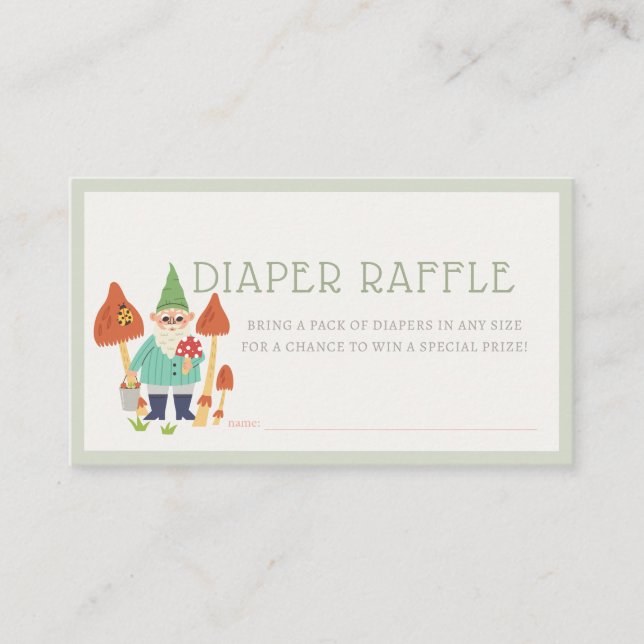 Gnome Garden Mushroom Green Diaper Raffel Ticket Begleitkarte (Vorderseite)