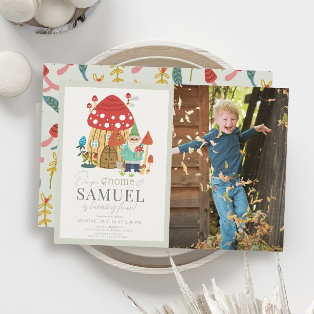 Gnome Garden Mushroom Green Kindergeburtstag Foto Einladung (Von Creator hochgeladen)