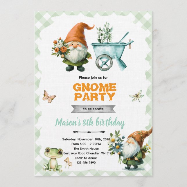 Gnome garden party invitation einladung (Vorderseite)