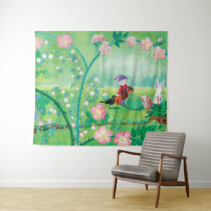 Gnome-Gärtner, Blackbird, Igel und Weißer Kaninche Wandteppich