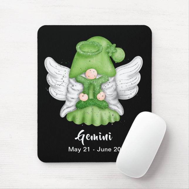 Gnome Gemini Astrologie Signatur Angel Maus Pad Mousepad (Mit Mouse)
