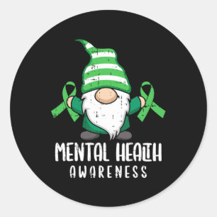 Gnome Green Ribbon Mental Health Awareness Warrior Runder Aufkleber