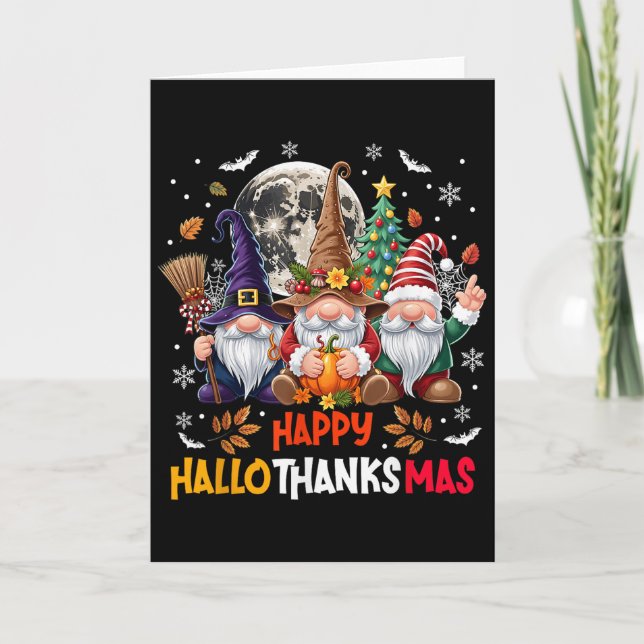 Gnome Hallothanksmas Halloween Thanksgiving Christ Karte (Vorderseite)