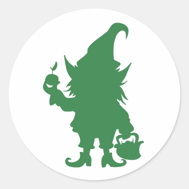 Gnome halten einen Apfel Runder Aufkleber (Vorderseite)