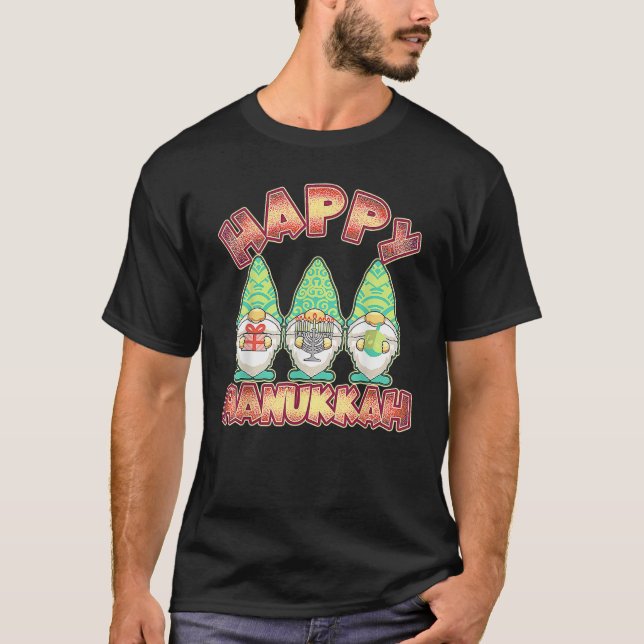 Gnome Hanukkah Jewish Candles Festival Menorah Dre T-Shirt (Vorderseite)
