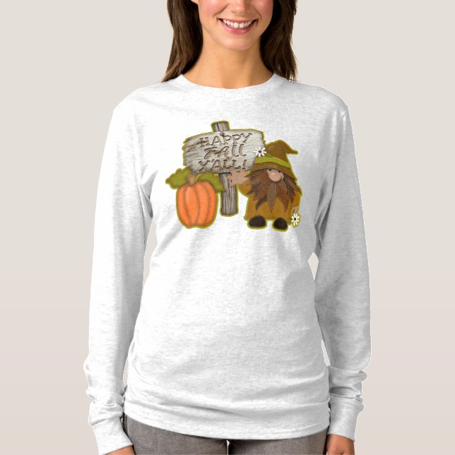 Gnome Happy Fall Y'all! | Orange Pumpkin | Schild T-Shirt (Vorderseite)
