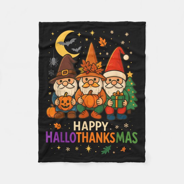 Gnome Happy Hallothanksmas Shirt Erntedank Xmas Fleecedecke (Vorderseite)