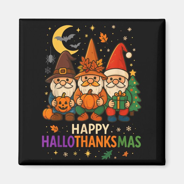 Gnome Happy Hallothanksmas Shirt Erntedank Xmas Magnet (Vorne)