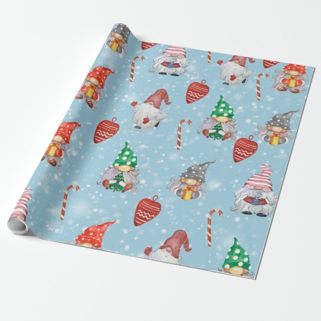 Gnome Hearts & Candy Cane Weihnachten Geschenkpapier (Ungerollt)