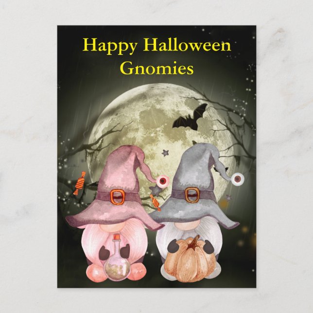 Gnome Hexen Full Moon Happy Halloween Postkarte (Vorderseite)