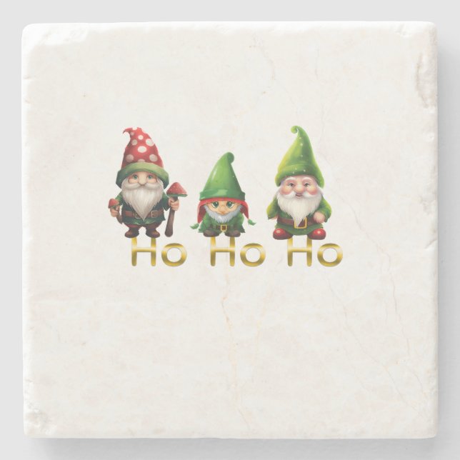 Gnome Ho Ho Ho Weihnachten Steinuntersetzer (Vorderseite)