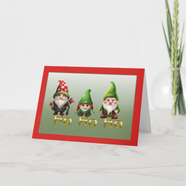 Gnome Ho Ho Ho Weihnachtskarte Feiertagskarte (Vorderseite)