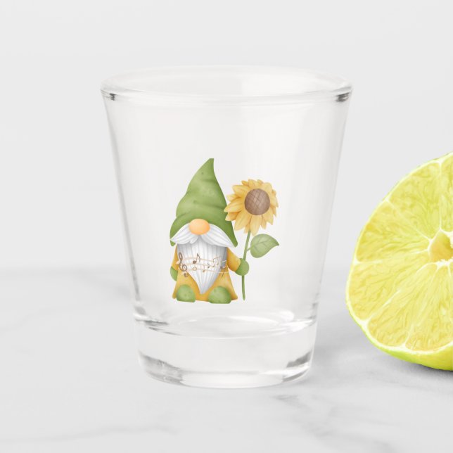 Gnome holding a Sunflower on a  Schnapsglas (Vorderseite)